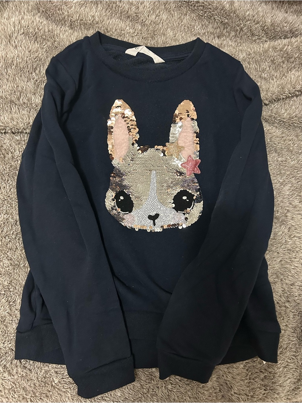 3/$20 H&M Navy bunny Crew Pullover kids Sweatshirt sequin